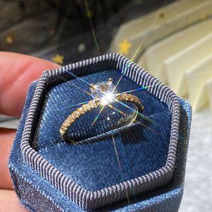 🎀14K GOLD DAINTY REFINE CRYSTAL PURE ROUND BEAUTIFUL RING WOMEN, K880